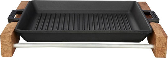 Tavă Grill Din Fontă 32 X 26 Cm Cu Bază Din Lemn Lava