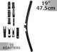 19 Inch 47.5 Cm Windshield Wiper Universal 10 Adapters Rubber Blade Easy Installation