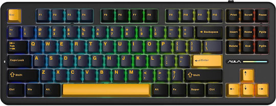 Aula F87 Безжична Гейминг Механична Клавиатура Tenkeyless с GrayWood V3 Суичове и RGB Осветление (Английски US)