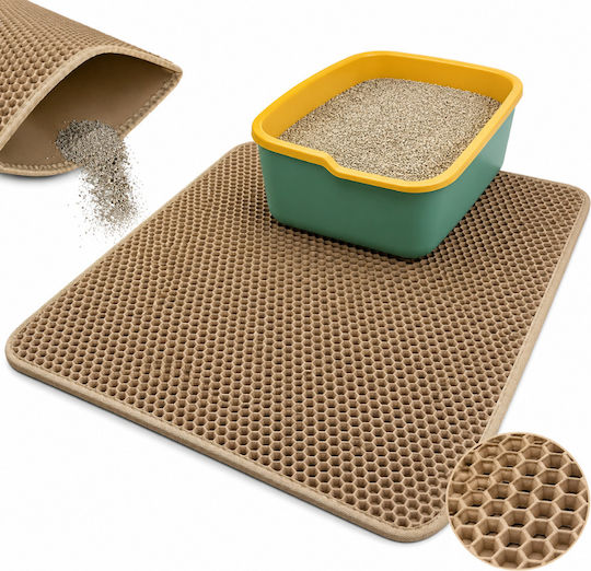 Covoraș De Litter Pentru Pisici Zola XXL Dublu Tip Pană De Miere Antiderapant Rezistent La Apă 75 X 55 Cm Bej