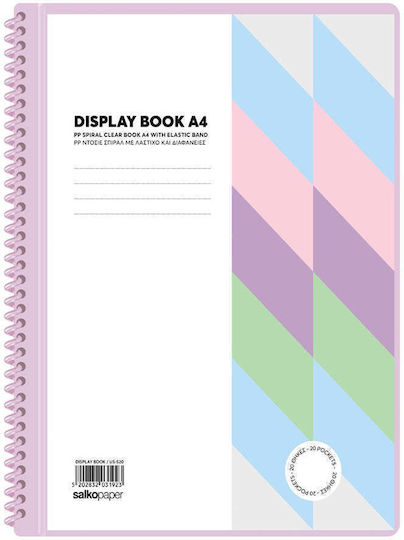 Salko Spiral Pp A4 Clipboard With Elastic 40 Plastic Sleeves Pastel Colours 1 Piece