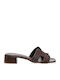 Leather Mules with Heel in Brown Colour