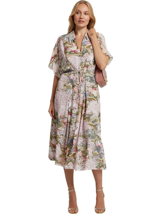 Summer Midi Shirt Dress Printed 283521-Pink