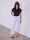 Celestino Women's Jeans Wide Leg Polka Dot Loose Fit White