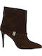 Leather Women's Ankle Boots with Medium Heel Brown