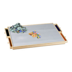 Relaxdays Tablă de Puzzle cu 4 Sertare Albastru Închis Maro Deschis Gri 4.5x63.5x78.5 Cm Relaxdays Tablă de Puzzle cu 4 Sertare Albastru Închis Maro Deschis Gri 4.5x63.5x78.5 Cm