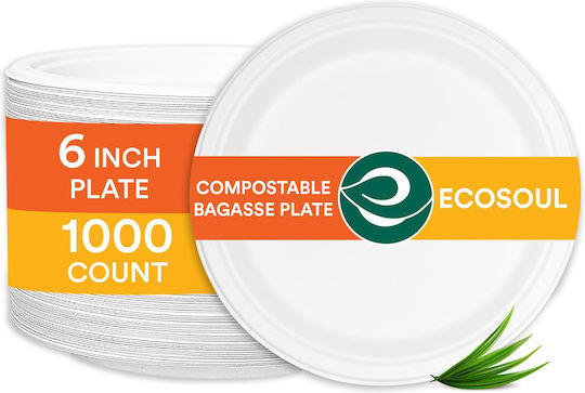 Χάρτινα Πιάτα 15 Cm Κομποστοποιήσιμα Eco Soul 1000 Τεμάχια Μιας Χρήσης Λευκά