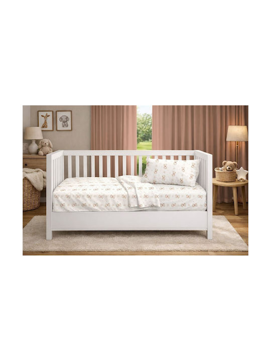 Dimcol Βρεφική Παπλωματοθήκη Newborn Bear 716 1 White-beige 120x160εκ.