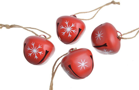 Metal Hanging Red Bells 4 Pieces 4cm
