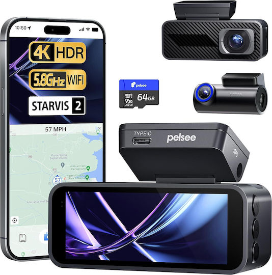 Pelsee P1 Pro Set Cameră DVR Auto 4K cu Ecran 3.39" Wi-Fi GPS și Cameră Marșarier