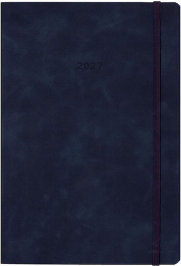 Next Flexi Tägliche Tagesordnung B5 2027 Blau Leder 17x25cm (mit Personalisierung)