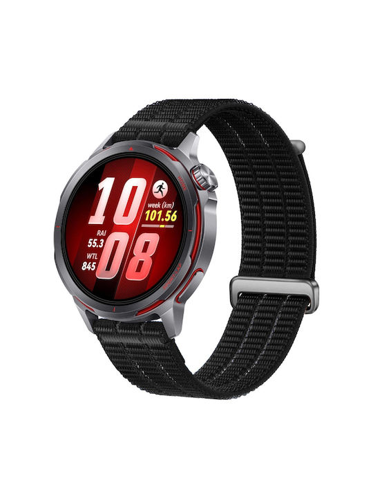 Curea Nylon Autocolantă și Închidere Metalică Amazfit Balance 46mm Negru Midnight