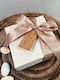 Wedding Favor Paper Box Embossed Satin Ribbon Tag