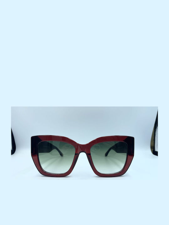 Monte Napoleone Women's Sunglasses with Burgundy Frame and Green Lens MN14163