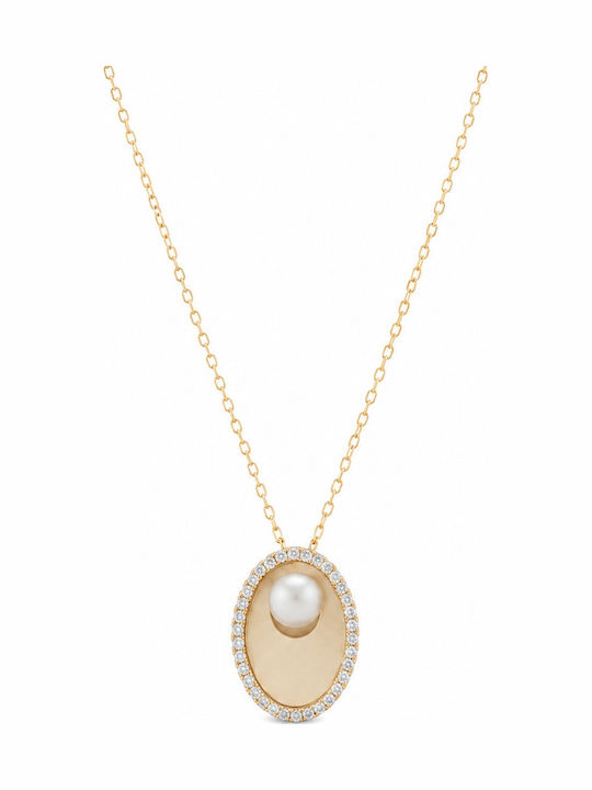 Ioannis Kosmima Necklace From 9 K Gold With Pearls & Zircon