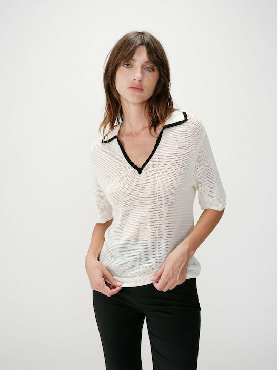 Women's Polo Short Sleeve Blouse Ecru