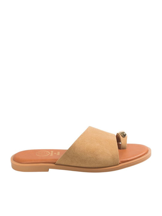 Leather Women's Flat Sandals Beige