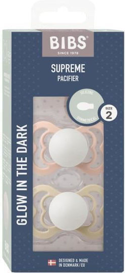 Bibs Supreme Glow Silicone Pacifiers Beige for 6+ Months 2 Pieces