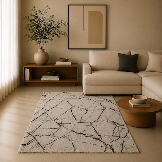 Frieze Abstract Living Room Rug Rectangular Cream/Grey 120x170cm