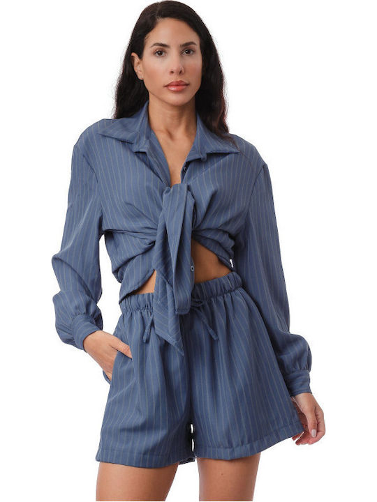 Silia D Women's Set With Blue Striped Shorts