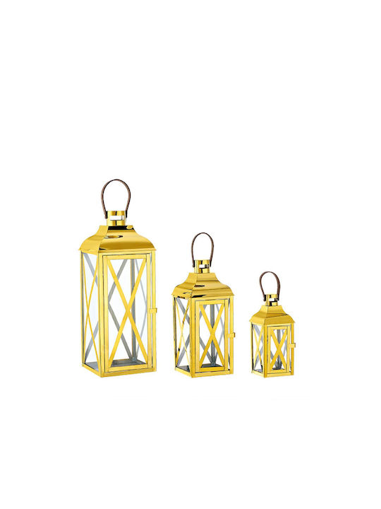 Decorative Metallic Gold Lanterns Set Of 3 Piec...