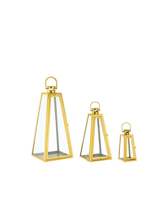Decorative Metallic Gold Lanterns Set Of 3 Piec...