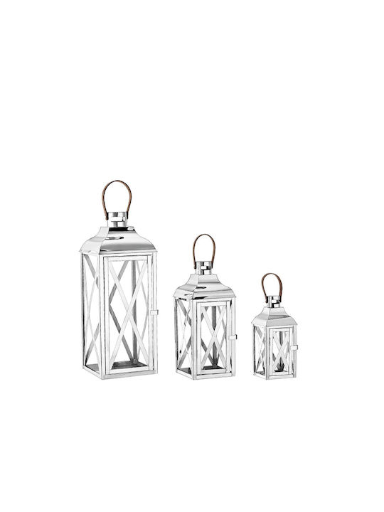 Decorative Silver Metallic Lanterns Set Of 3 Pi...