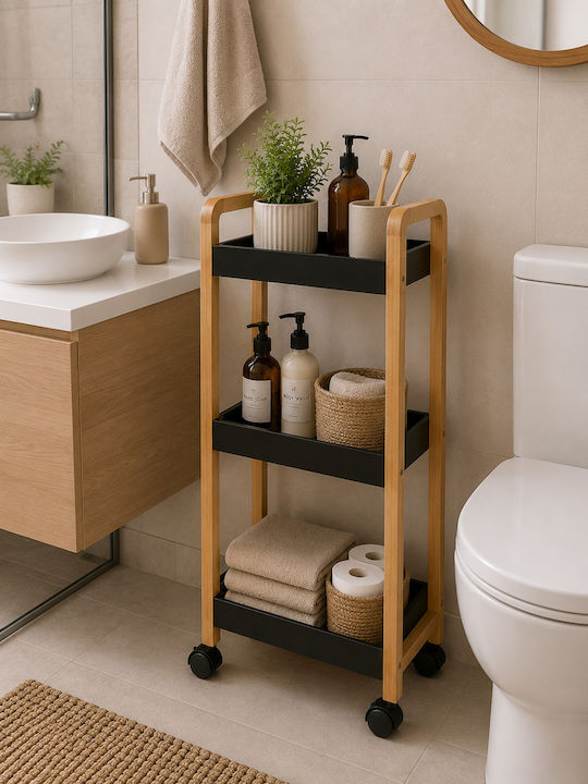 MRShome Кухненски Стелаж Дървен С 3 Позиции Черен 28.5x21x79см