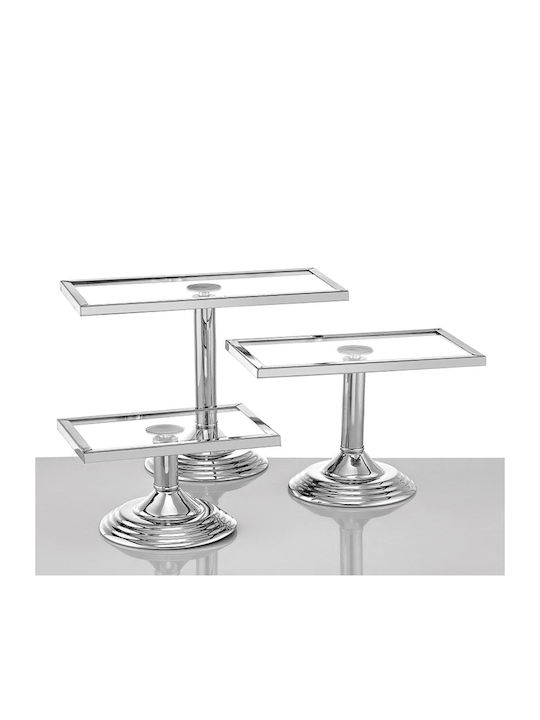 Metallic Silver Cake Stands Set of 3 Pieces 30x14x21 25x14x16 20x14x11cm