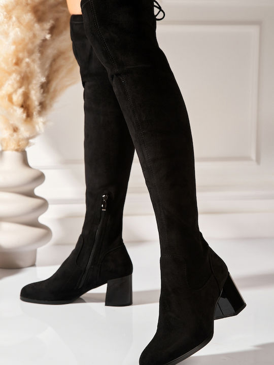 Wildleder Damenstiefel mit Mittelhohem Absatz in Schwarz