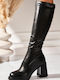 Leder Damenstiefel mit Mittelhohem Absatz Schwarz
