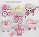 Holzhochzeitsgeschenkmaterialien Mit Memo Kinderwagen Rosa 6 Designs 7cm Pro Set 6 Stück