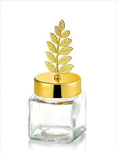 Wedding Favor Glass Jar 60ml Gold Lid Olive Branch 4.5x4.5x11cm Per Set 10 Pieces