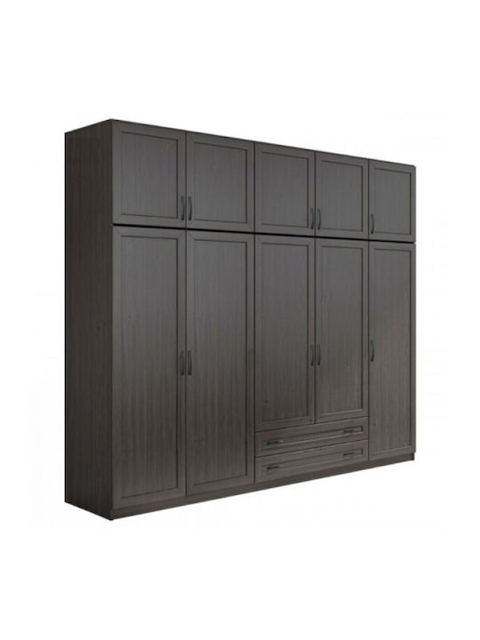 Fünf Türen Kleiderschrank mit Loft Dunkle Eiche 252x60x233cm