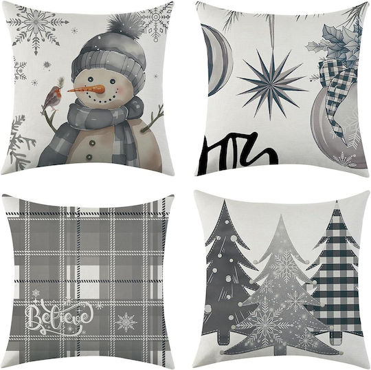 Set 4 Bucăți Fețe De Pernă Din In De Crăciun 40x40 Cm Perne Decorative