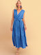 Sommer Midi Damenkleid Wickel Blau