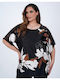 Women's Satin Blouse with Lace Floral Black