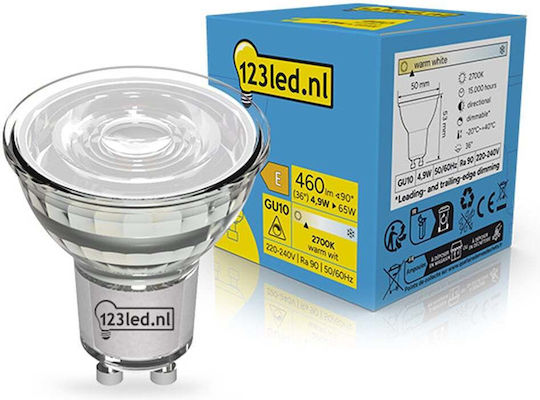 123led Λάμπα LED 4.9W για Ντουί GU10 και Σχήμα MR16 Θερμό Λευκό 460lm Dimmable