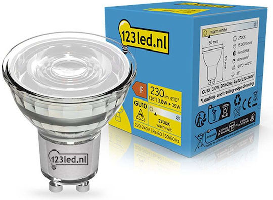 123led Λάμπα LED 3W για Ντουί GU10 και Σχήμα MR16 Θερμό Λευκό 230lm Dimmable