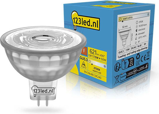 123led LED Glühbirne 7,5W für GU5.3 Fassung und Form MR16 Warmes Weiß 621 Lumen Dimmbar
