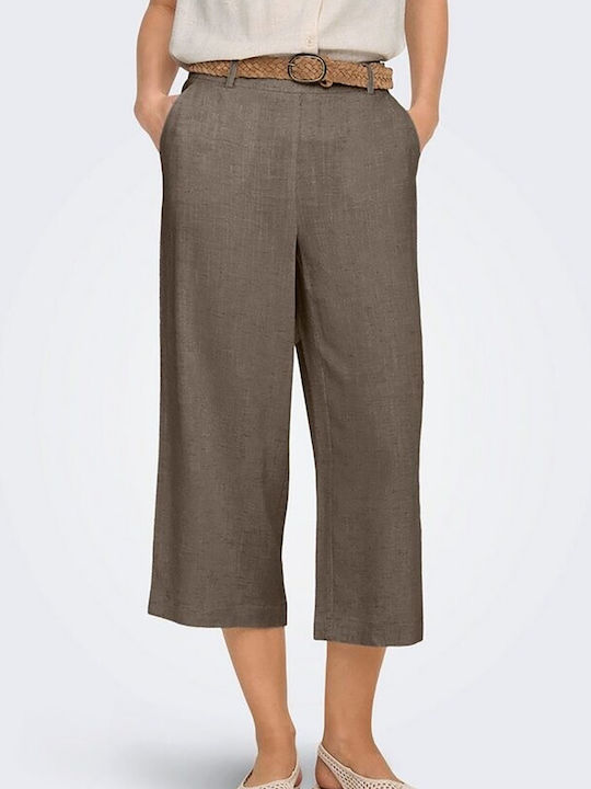 Only Pantaloni Capri Chino Damă cu Elastic Walnut Darkbrown