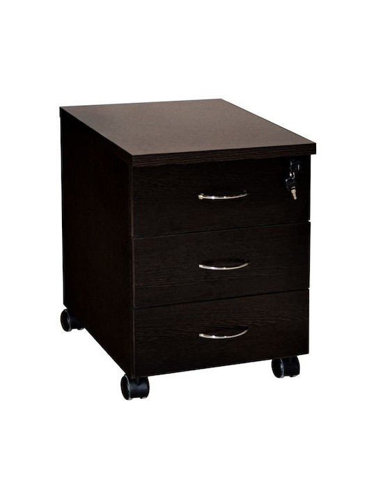 Office Storage Drawer Wooden with Wheels Lock and Drawers Wenge 38x48x53cm