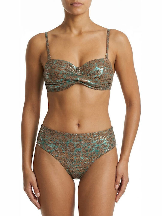 Women's Bikini Strapless Push-up Underwire Metallic Animal Print Brown