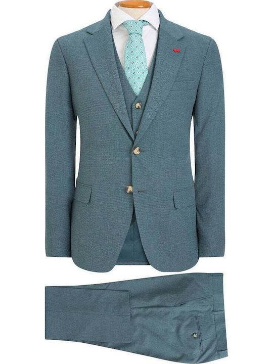 Men's Suit with Vest Petrol Blue