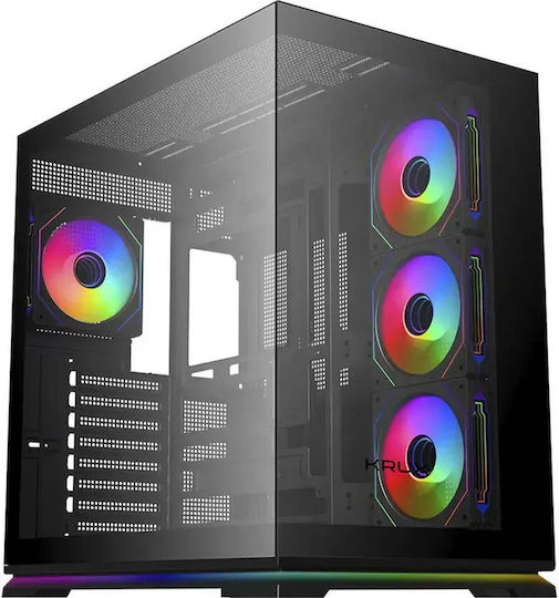 Krux Atron Gaming Midi Tower Computer Case with Side Window and ARGB Lighting Black