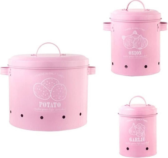 Set of 3 General Use Vases with Metallic Pink Lid 3 Pieces