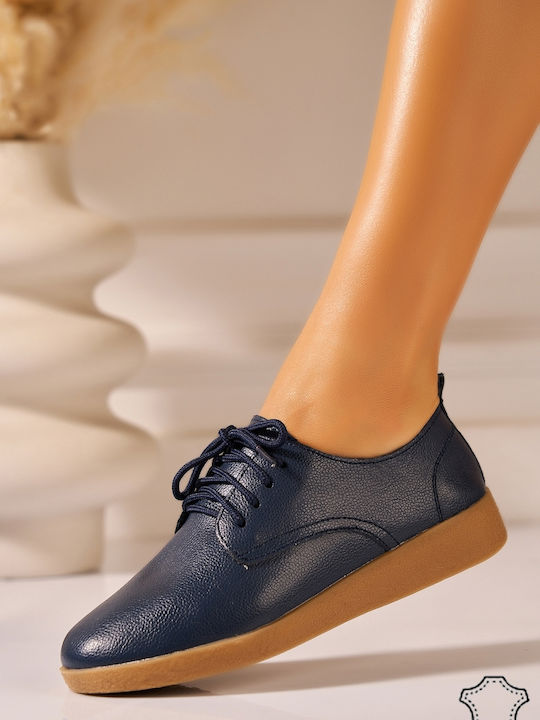 Damen Leder Oxfords in Marineblau Farbe