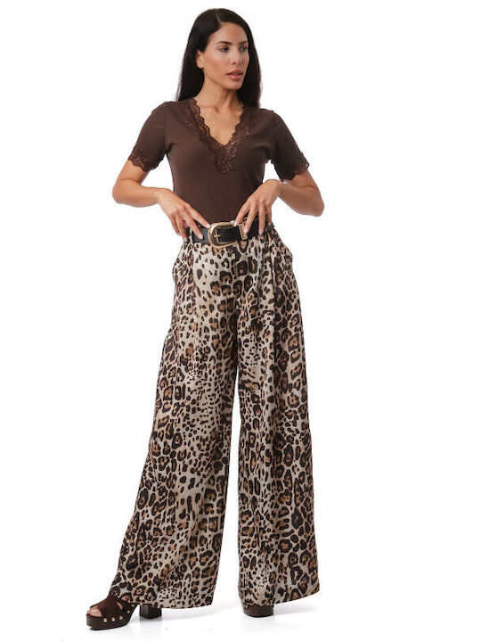 Σατέν Παντελόνα Ζώνη Animal Print