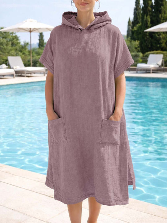 Aigaion Poncho De Plajă Bumbac Roz