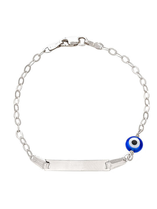 Kids Bracelet ID White Gold 14K with Evil Eye